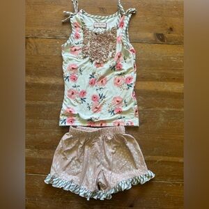 Cheeky Plum Floral Tank and Ruffle Shorts Set - Pink and Cream
